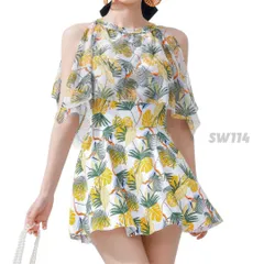 レディース リゾート水着 M ワンピース 体型カバー ボタニカル柄 大人可愛い おしゃれ チュニック 半袖 ママ水着 ハワイ グアム 旅行 プール 海 ビーチウェア ゆったり