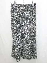 ◇ RADARISTA ラダリスタ 総柄 ロング丈 フレア スカート サイズL ブラック オフホワイト系 レディース P  【1406110018864】