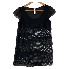 JUSGLITTY ジャスグリッティー ドット ティアード フレンチスリーブブラウス size2/ブラック×ホワイト