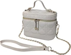 Crossmarbery(クロスマーベリー) バニティバッグ ショルダー キルティング メイク コスメ 化粧ポーチ 大容量 軽量 持ち運び 3Way 自立 コスメバッグ 可愛い おしゃれ 化粧道具( アイボリー)