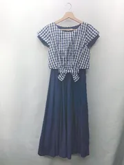 ◇ ⊂ PATTERN fiona パターン フィオナ チェック柄 半袖 ロング丈 ワンピース サイズM ネイビー系 レディース E  【1410100022717】