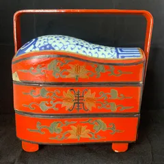 三段　重箱　お弁当　陶器　持ち手付き　ヴィンテージ　レトロ