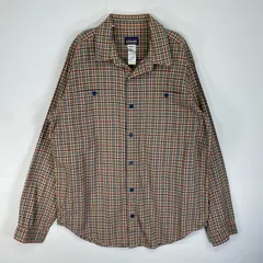 古着 パタゴニア patagonia 長袖シャツ チェック ワンポイント　ロゴ 胸ポケット M  ベージュ系 マルチカラー メンズ
