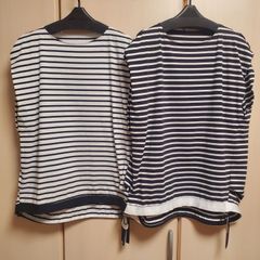 VivaprestobyROBE ★2025夏新作　★日本製　★定価15180円　ボーダーノースリーブ　トップス　半袖　裾幅調整可能　綿100%