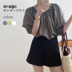 5分丈袖ブラウス 夏 レディース ブラウス ゆったり ギャザーブラウス 体型カバー パフスリーブ レトロ トップス 薄手 プルオーバー