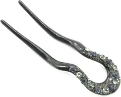 Miaomyao ミャオミャオ 簪 かんざし バチ型 和装 留袖 着物 髪飾り 髪留め キュービックジルコニア U字 コーム ブラック ヘアアクセサリー(ダークグリーン,  小さめ)