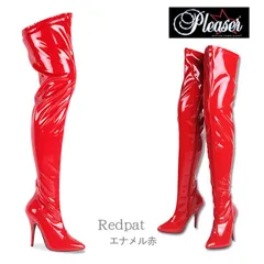 サイハイブーツ Pleaserプリーザー レディース ニーハイブーツ ストレッチ サイドジッパーファスナー セクシー ピンヒール ハイヒール 光沢 エナメル赤 レッド 大きいサイズあり 女王様 コスプレ衣装 ポールダンスSED3000/R★1