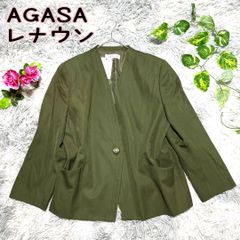 AGASA レナウン【Ｆ】ノーカラージャケット/オリーブグリーン/毛 ウール 春,秋 パワーショルダー