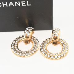 CHANEL　シャネル　イヤリング　2way　ラインストーン　オープンラウンドサークル　フープイヤリング　大振り　ゴールド　23刻印