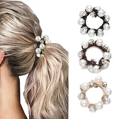 【特価セール】ヘアゴム通勤 大人 シンプル トレンド おしゃれ オフィス 小物 っぽい 髪飾り シンプル トレンド おしゃれ ヘアゴム髪ゴム かわいい ギフト (3本セットパールクリスタルデザインヘアアクセサリー）