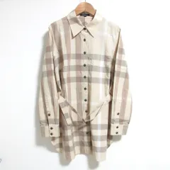 良品 BURBERRY LONDON バーバリーロンドン ノバチェック ウエストベルト付 ロングスリーブ シャツ ブラウス 大きいサイズ 46 ベージュ レディース 古着 中古 USED