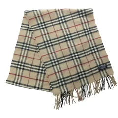 バーバリー ロンドン BURBERRY LONDON 美品 ラムウール マフラー ショール ストール 英国製 ノバチェック バーバリーチェック フリンジ ベージュ IBO59のサムネイル