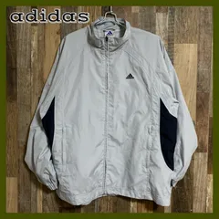 アディダス 刺繍 ロゴ ナイロン ウインドブレーカー トラックジャケット ライトグレー アウター メンズ 古着 長袖