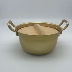 段付鍋　15.5cm　木蓋付　人気の昭和レトロ感　かわいい小鍋　アルミ鍋　韓国料理　一人鍋　ラーメン鍋
