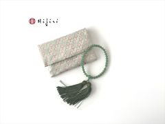 再販‼︎ お念珠入れ　ポケット付き　高級金襴…エメラルドグリーンの小花《送料無料》