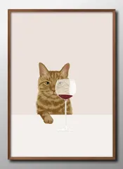 12994ワインと猫 ネコ A3 サイズ ポスター アート おしゃれ 絵画 インテリア 北欧 イラスト マット紙 艶消し アートパネル 額 フレーム デザイン 壁掛け ギフト 新築祝い ディスプレイ 