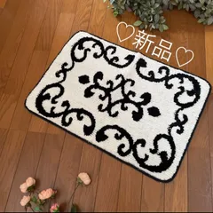 新品❤ネイビー×白 ダマスク柄 アラベスク柄 バスマット 玄関マット