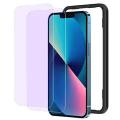 NIMASO ブルーライトカット フィルム iPhone 16e /iPhone 14 /iPhone 13 Pro/iPhone 13 用 ガラスフィルム アイフォン 16e / 14 / 13 / 13プロ 対応 保護フィルム ガイド枠付き 2枚セット 0