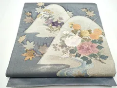 平和屋着物●太鼓柄袋帯　すくい織　遠山流水草花文　金糸　正絹　逸品　CAAY2493hy　