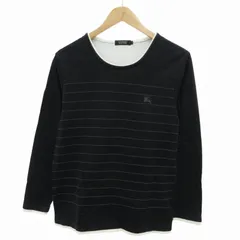 バーバリーブラックレーベル BURBERRY BLACK LABEL Tシャツ カットソー ロンT ホースロゴ刺繍 レイヤード ボーダー 長袖 2 M 黒 ブラック /FF