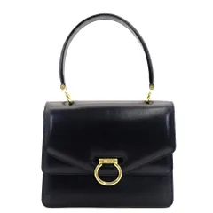 セリーヌ CELINE サークルロゴ ヴィンテージ ハンドバッグ ネイビー レザー ゴールド金具 7-9-246