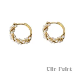 【プレゼントラッピングセット付】ゴールドねじり パール フープピアス