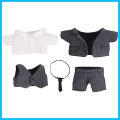 【人気商品】niannyyhouse 15cm人形の服 綿人形の服 スーツ 上着+ワイシャツ+ベスト+ネクタイ+ズボン 5点セット 人形ベビー服 ストライプ ぬいぐるみ 用 (15cm black)