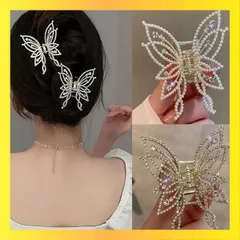 ★送料無料★A HAPVITAL 【2個セット】バンスクリップ 小さめ パールのミニバンスクリップ 蝶々 デイジー ネクタイ 前髪クリップ パールビーズ ミニ キラキラ小さめ ヘアクリップ レディース 可愛い ラインストーン バレッタ 髪留め 人気 ヘアアクセ