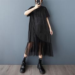 モード系  人気ワンピース 春夏 レディース チャイナ風 個性的なデザイン 透け感のある素材 旬のムードに すっきりとした印象 カジュアルな中にも 女性らしさを忘れないコーデに