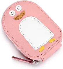 Honesty Mouth カードケース レディース 子供 大容量 薄型 本革 レザー じゃばら かわいい ペンギン キャラクター カード入れ ミニ財布 小銭入れ(09:ピンク)