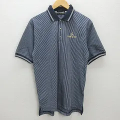 C■ルコックスポルティフ/le coq sportif GOLF COLLECTION ストライプ柄 ロゴ刺繍 半袖ポロシャツ【S】紺/MENS/121【中古】■