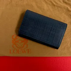 極 美品 希少品 LOEWE ロエベ リネン アナグラム ロゴ レザー 本革 二つ折り 財布 ミニ ウォレット カードケース ブラック 黒 67343