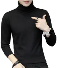 [エンプティオ] ハイネック セーター アッタカ トップス タートルネック 裏起毛 ニット メンズ カワイイ モックネック モコモコ 通勤 通学 タートル アウトドア ノルディック レトロ リブ 暖かい 紳士 ストリート 登山 中厚 [モノブラック] [XL]