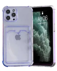 【特価セール】エアクッション 薄型 po-12pm-pu 軽量 すり傷防止 滑り止め Qi充電 TPU スマホケース クリア カード収納 ポケット付き カバー ケース プロマックス MAX MAX Pro Pro アイフォン12 (パープル)6.7インチ iP