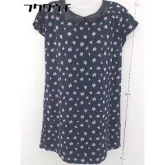 ◇ NATURAL BEAUTY BASIC 総柄 半袖 膝丈 ワンピース サイズM ネイビー レディース  【1109150013843】
