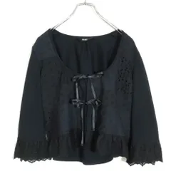 ピンクハウス★カットワークレースのカーディガン はおりもの サイズM 黒系 サテンリボン付き♪z14033