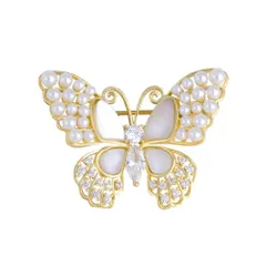 バタフライ ブローチ ゴールド パール 綺麗 エレガント 蝶々 羽 昆虫 きれい 華やか ゴージャス 贈りもの 新品