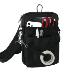 多機能 エプロンバッグ ナースポーチ ウエストバッグ ダブルジッパー 3way マチ付き 文具 工具 スマホ ポーチ 作業用 業務用 看護 介護 事務 ベルト付き 撥水 防傷 12ポケット 引っ掛け帯付き M ブラック [ブラック]