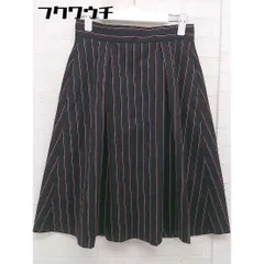◇ green label relaxing UNITED ARROWS ストライプ 膝丈 フレア スカート サイズ36 ブラック マルチ レディース  【1110060006344】