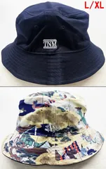 東京国立博物館 NEW ERA リバーシブル バケットハット L/XL 狩野〈晴川院〉養信筆 源氏物語図屏風 絵合・胡蝶 ネイビー R2508-085