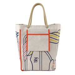 【天白】【HERMES】エルメス ビーチバッグ カドリージュ プリント トワルH ブルー/イエロー/ピンク トワルアッシュ シルバー金具【新品】【未使用】【中古】