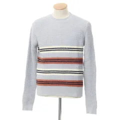 【中古】マルニ MARNI ワッフルウールコットン ボーダー クルーネックニット ライトグレイッシュブルーxネイビー【サイズ44】【メンズ】のサムネイル