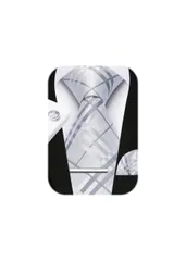 【迅速発送】HISDERN A4-01 結婚式 シルバー ネクタイ チーフ タイピン カフスボタン 4点セット シルク フォーマル メンズ 幅8.5cm ブランド品 冠婚葬祭 婚礼用 礼服用 新郎 41柄