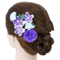 髪飾り 成人式 つまみ細工 振袖 前撮り 袴 浴衣 夏祭り 花火大会 豪華3点セット 紫 薄紫 白 ちりめん パール ヘアアクセ かん No.9-3626
