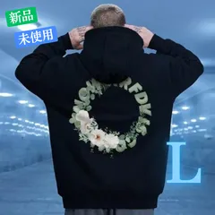 メンズ 花柄 スウェット フード パーカー 韓国 ストリート 長袖 黒