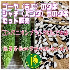 ゴーヤ（苦瓜）のタネ10粒とシャチ（パンダ）菜豆のタネ20粒　無農薬無化学肥料栽培・有機の種子　コンパニオンプランツとして有益な組み合わせです