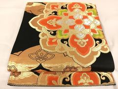 袋帯 六通 華文 金糸 箔 黒地 正絹 振袖 長尺 - メルカリ