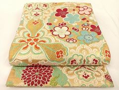 平和屋-こころ店◎アンティーク　大正ロマン　丸帯　草花文　全通柄袋帯　唐織　金糸　正絹　逸品　◯