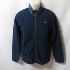 古着 メンズM adidas/アディダス フリースジャケット ジップ スポーツ 防寒 カジュアル ネイビー/レッド/シルバー S05337 fg4677