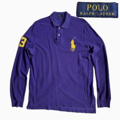 送料無料 即決★ポロ ラルフローレン★L ポロシャツ 長袖 ワンポイント 腕 パープル 100%綿 メンズ Polo Ralph Lauren T2502